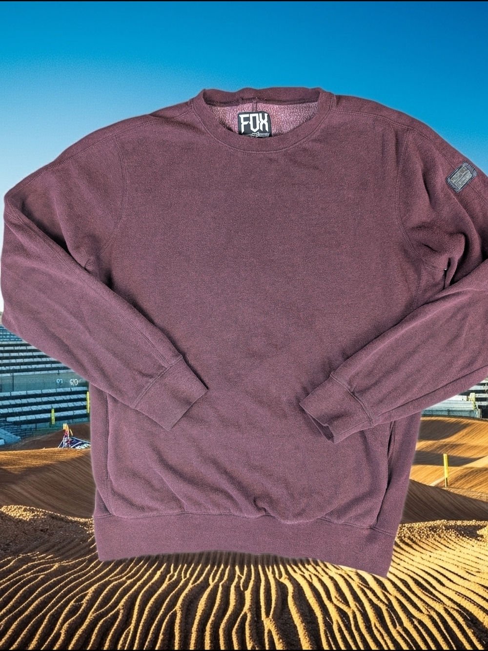 Y2K Fox Crew Neck‎ Moto Sweatshirt Men's L Maroon Front Pocket  Metal Logo